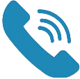 Blaues Telefonsymbol mit Schallwellen für telefonischen Kontakt.