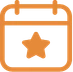 Orangefarbenes Kalender-Symbol mit einem Stern für Veranstaltungen und Abschlussarbeiten.